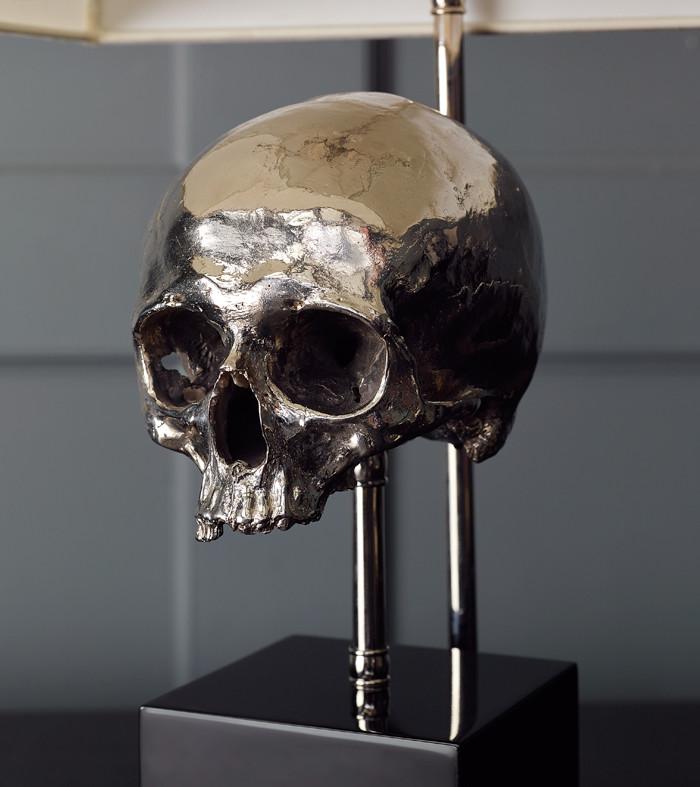 Skull Table Lamp, Nickel Plated